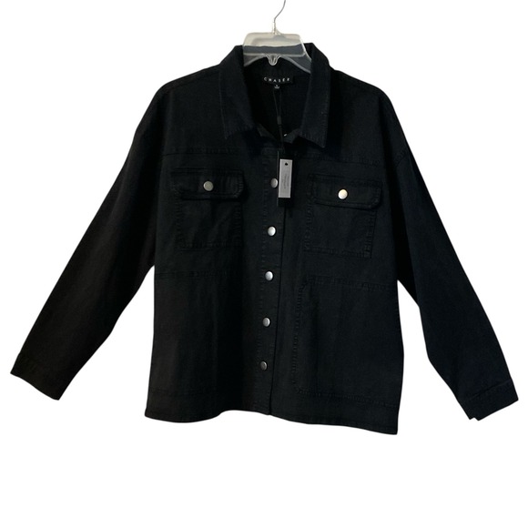 Chaser Jackets & Blazers - Chaser Womens Black Stretch Twill Button Down Louise Light Weight Jacket Sz Sm